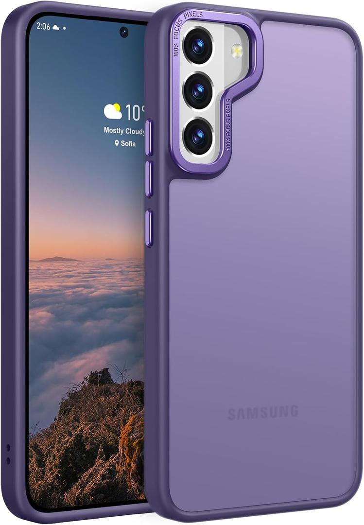 Rayboen for Samsung Galaxy S22 Case, Translucent Frosted Hard Back Silicone Edge Skin Feel Anti-Scratch Protective Slim Phone Cover for Samsung S22 5G, Matte Purple