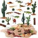 Sratte 26 Pcs Desert Animals Figures Diorama Kit, Reptiles Toys Lizard Snake Cactus Model Toys Desert Project Diorama Supplies for Back to School Gift Educational Learning Birthday Gift