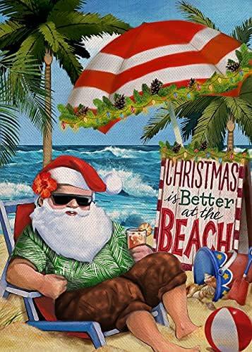 Retro Christmas is Better at The Beach Small Decorative Santa Xmas House Yard Coastal Winter Holiday Nautical Sea Hawaii Metal Tin Sign Decoration for Garage Yard Home Outdoor 8x12 Inch
