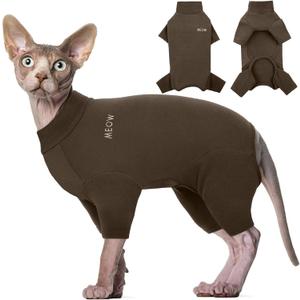 ROZKITCH Hairless Cat Shirt, Turtleneck Sweater for Cat, Sphynx Cats Shirt Hairless Sweaters with Sleeves, Warm and Soft Kitten Pullover Fleece Winter Pajamas Jumpsuit for Puppy Cats Coffee, Size S (Back Length:11"))