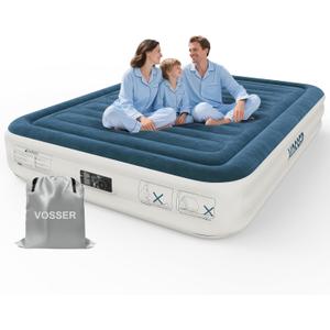 King Air Mattress with Built in Pump,Inflatable Mattress 2 Mins Self-Inflation/Deflation,Thicker Blow up Mattress Leak-Proof,Flocked Top Air Bed with Storage Bag for Home, Camping & Guests