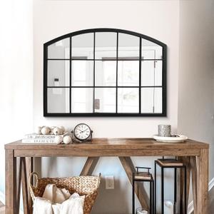 WAMIRRO Wide Window Pane Black Mirror,Farmhouse Arched Wall Mirror,Mantel Mirror for Fireplace/Entryway/Hallway/Living Room,33X24