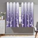 Flower Curtain 52x63 Inches Modern Simple Stripe Pattern Printed Curtains for Living Room Bedroom 2 Panel Set （Purple） CLLSMN313
