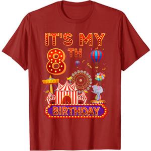 It's My 8th Birthday Circus Carnival Theme Party 8 Year Old T-Shirt L
