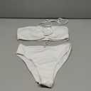 SHENHE Women's 2 Piece Halter Swimsuit 3D Flower Appliques Bandeau Tummy Control Bikini Set (White)