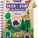Stick4Ever Jelly Sticker Book - for Kids - Waterproof, Easy to Clean Jelly Stickers for Kids - Reusable Sticker Book for Toddlers with 50 Pcs of Reusable Stickers (Vehicles)