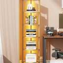 TUTOTAK Corner Shelf with LED Light, 6-Tier Corner Bookshelf for Small Space, Narrow Display Corner Shelf Stand with Storage Rack, for Living Room, Bedroom, Natural BS08BN006L