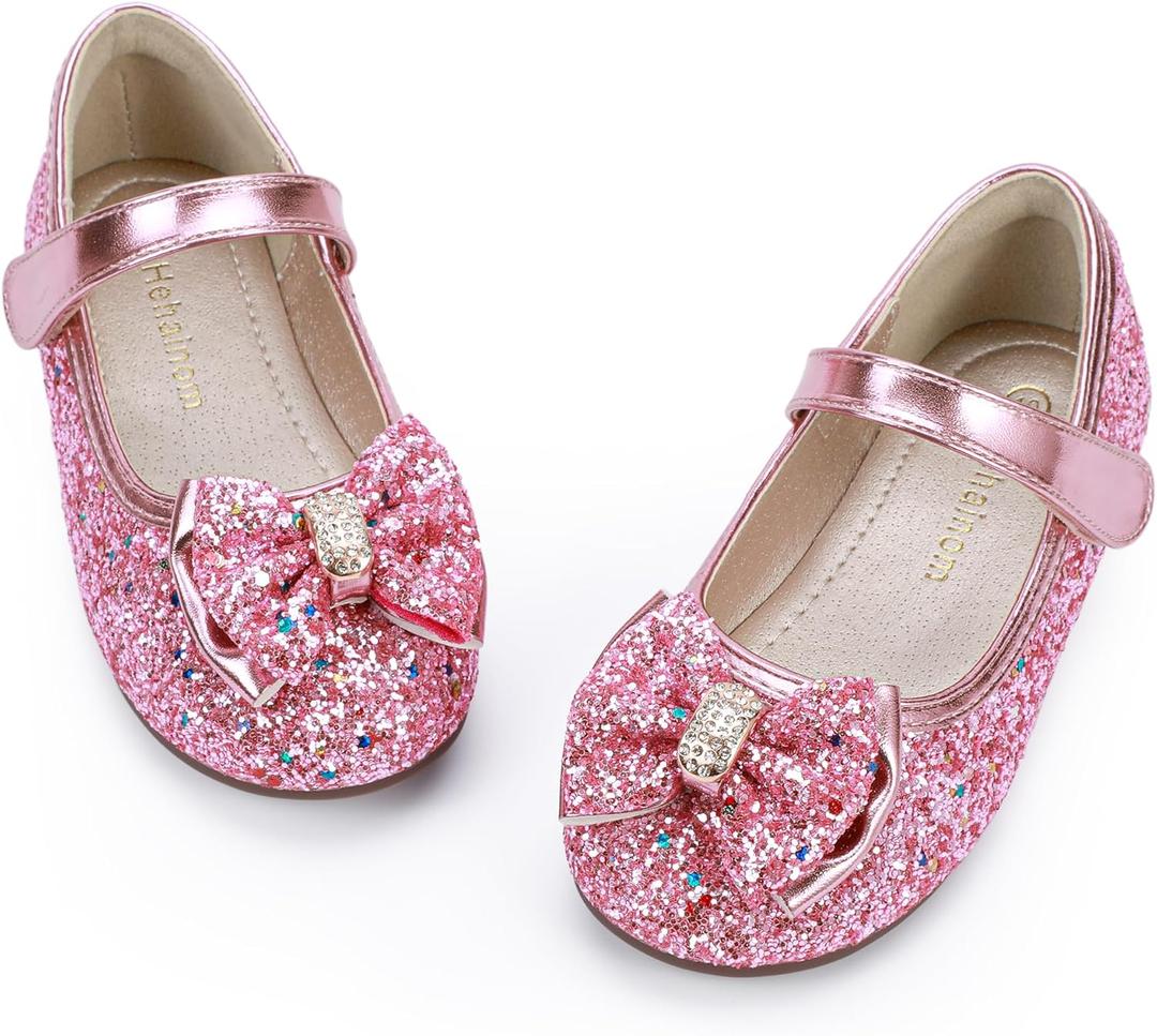 Hehainom Toddler Girls Flats Mary Jane Flower Girl Dress Shoes School Wedding Party Shoes (13 Little Kid, Pink Sequin)
