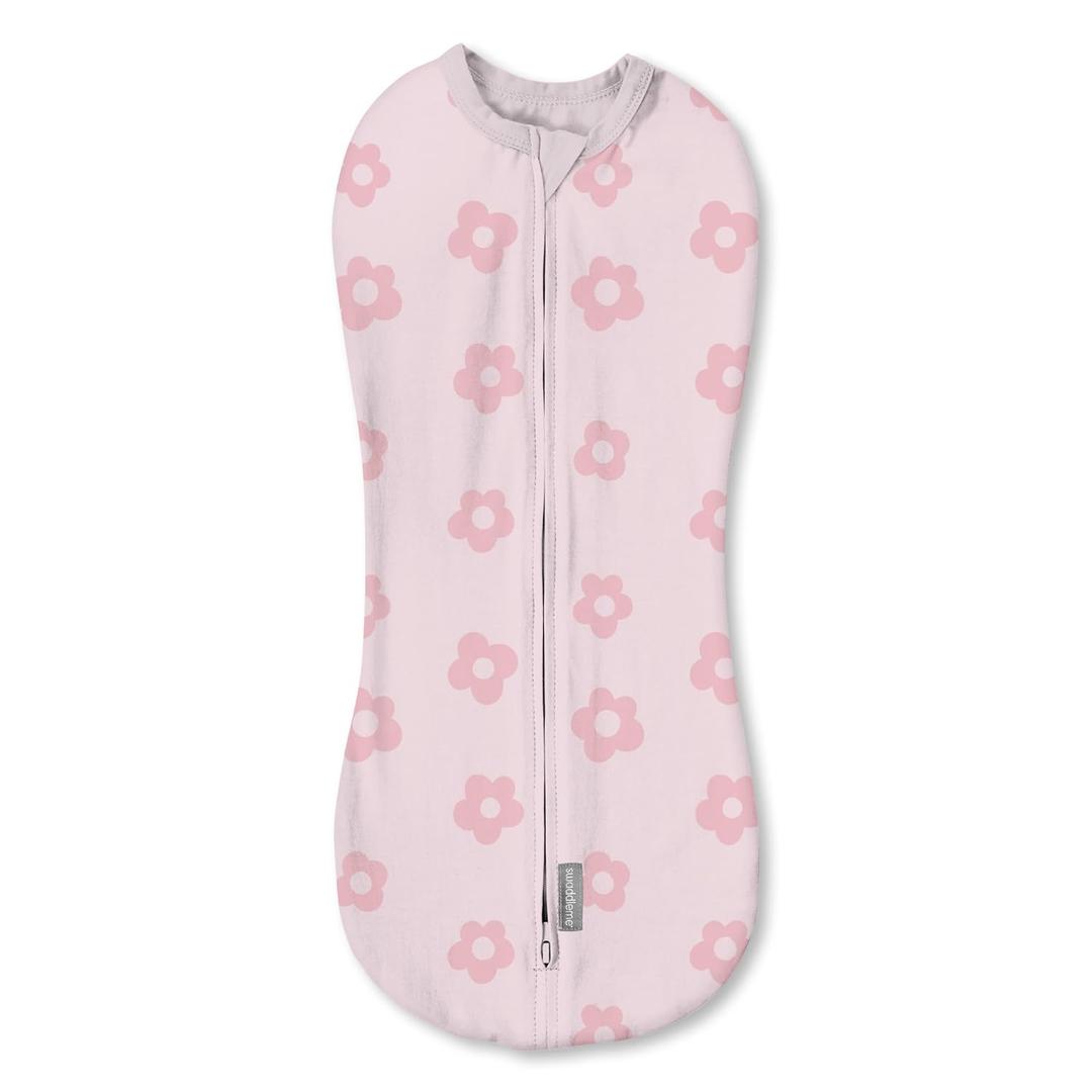 Swaddleme Original Baby Swaddling Blanket - Self-Soothing, Cotton Baby Swaddle with Zipper - Wearable Sleep Blanket, Birdie Front/Stripes Back, 0-2 M