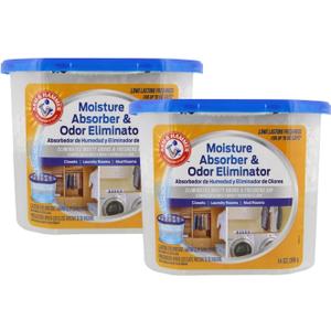 Arm & Hammer Moisture Absorber & Odor Eliminator 14oz Tub, 2 Pack - Eliminates Musty Odors & Freshens Air for Closets, Laundry Rooms, Mud Rooms