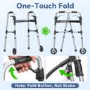 Loyoda Folding Walker with 2 Skis and 5" Wheels, Lightweight Walkers for Seniors and Adults, Supports Up to 350 Pounds, Adjustable Height, Compact Standard Walker, Black