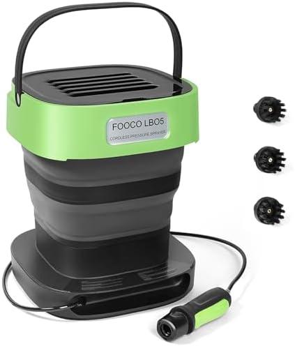 FOOCO LB05 Cordless Pressure Rinseless Sprayer Washer W/Foldable 3.2gal Water Tank, Any-Length Lock Auto-Rewind Hose Reel, Portable Power Washer for Cars, Bikes, Fishing Gear, Garden & Outdoor