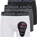 Londkaron 3-Pack Youth Boys Stretch Boxer Briefs w/ Soft Protective Cup, Elite Boxer Jock for Baseball & Football (Small, White/ Black/ Dark Grey)