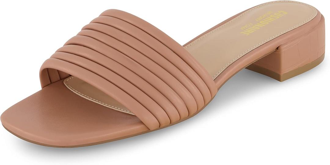 CUSHIONAIRE Women's Nino strappy low block heel slide sandal +Memory Foam and Wide Widths Available (Beige)