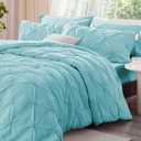 BEDELITE Macaron Blue Queen Comforter Set - 3 Pieces Boho Pintuck Bedding Comforter Sets, Lightweight Soft & Warm Bed Comforter Queen with 2 Pillowcases for All Season