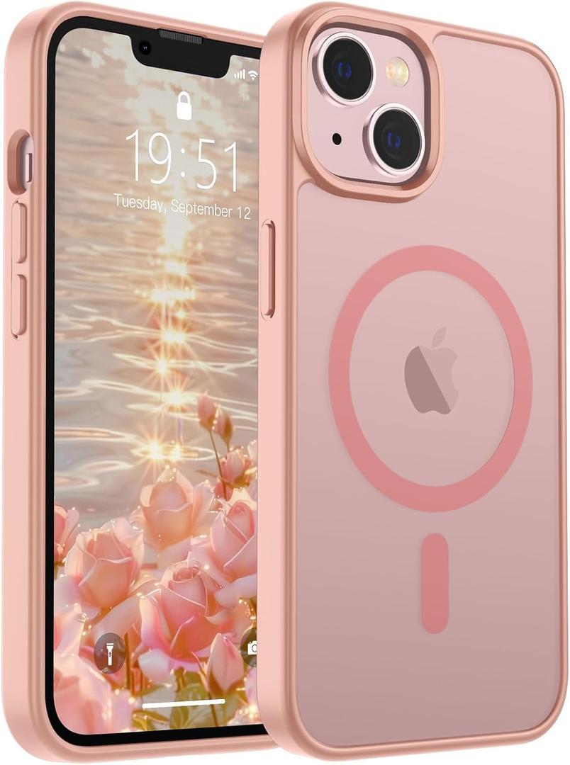 SUPFINE Magnetic for iPhone 14 Case & iPhone 13 Case (Compatible with MagSafe) (Military Grade Drop Protection) Slim Translucent Matte Shockproof Phone Cover,Pink