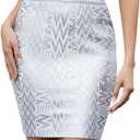 Leather Metallic High Waist Bandage Skirt (X-Small, Silver)