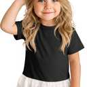 Toddler Girls Cotton Short Sleeve Shirts | Lace Hem, Crewneck, Baby Girl, Kids, Side Ruched, Summer, Tight, Cute, Basic, Casual, Comfortable, Soft, Solid Color, Plain