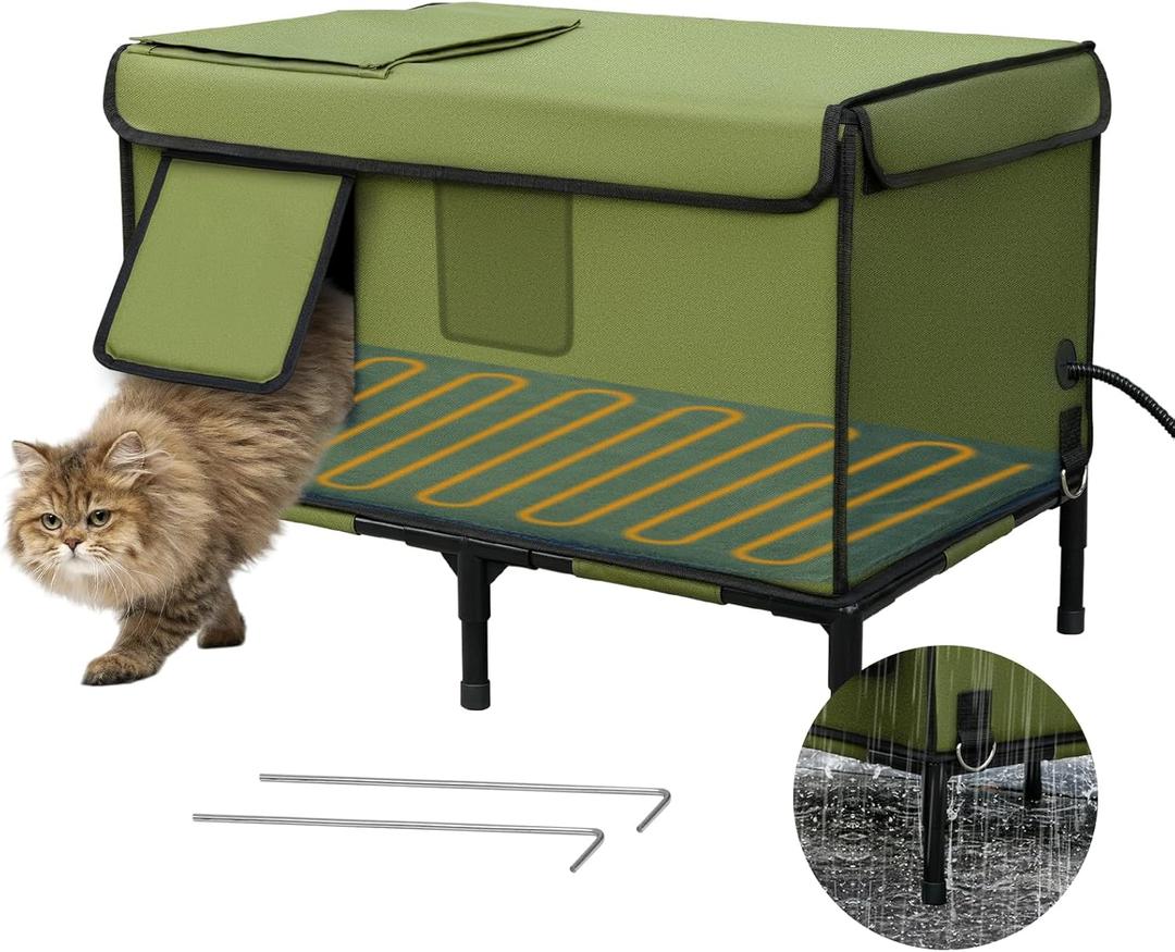 Palopalo Indestructible Heated Cat House for Outside in Winter, 100% Weatherproof, Highly Insulated, Safe Escape Door, Outdoor Cat Shelter with Heater for Feral Stray Barn Cat Kitty, Large