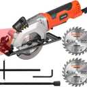 4Amp 3500RPM Mini Circular Saw with Laser Guide, Vacuum Adapter, Blade Wrench and Rip Guide, Max. Cutting Depth1-5/8"(90), 1-1/10"(45Compact Saw with 2 pcs 4-1/2" 24T TCT Blades