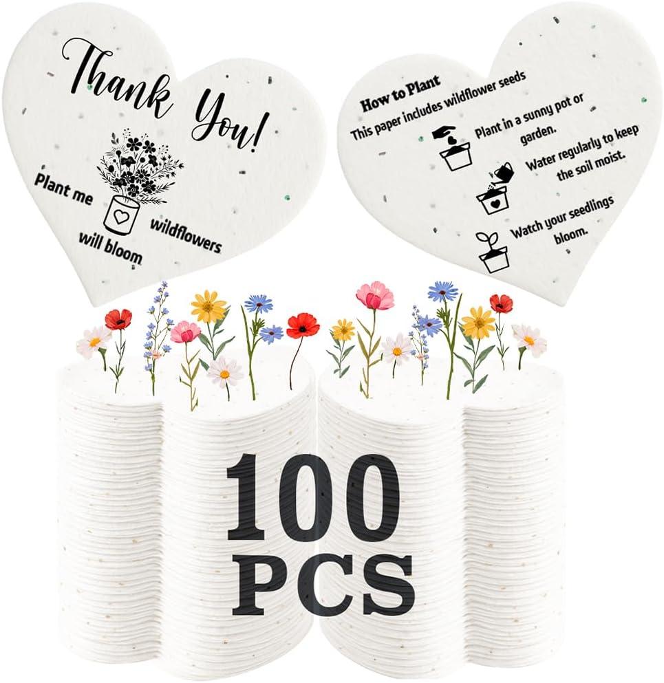 miaform 100 Pcs Plantable Seed Paper Hearts | Thank You Employee Appreciation Gifts Bulk | Party Favors for Baby Shower | Wedding Favors for Guests | Small Business Thank You Cards