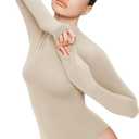 REORIA Women's Turtle Neck Long Sleeve Bodysuits Basic Slim Fit Double Lined Layering Tops for Fall & Winter (Beige, XS)