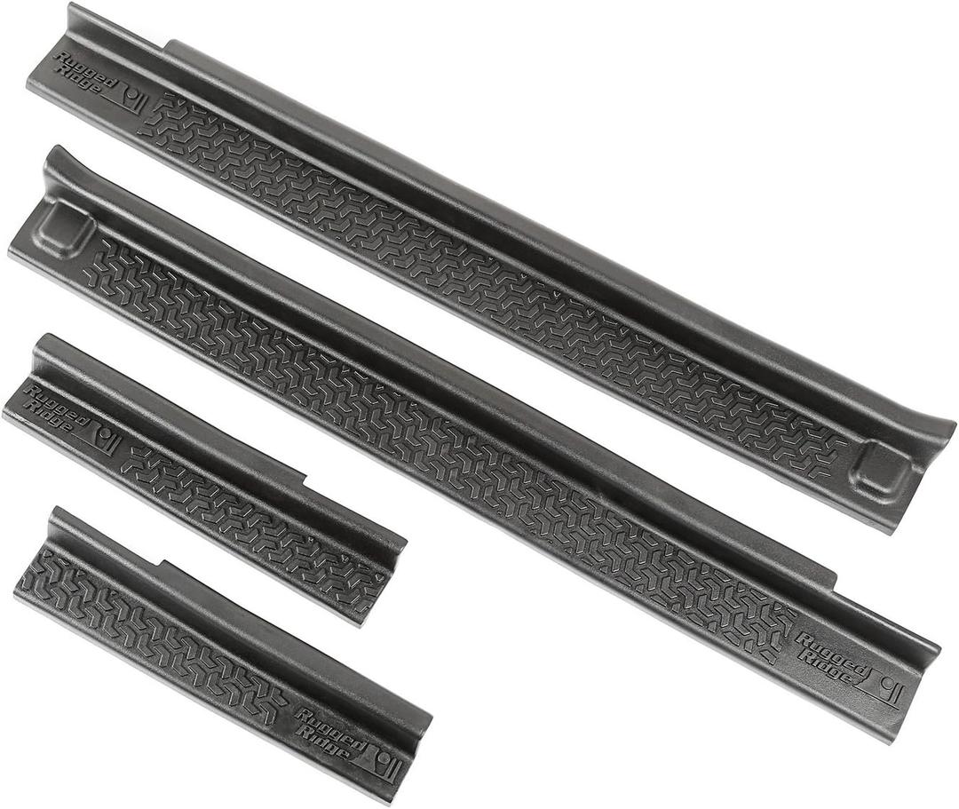Rugged Ridge All-Terrain Entry Guards - Fits 2007–2018 Jeep Wrangler JKU 4-Door - Trail-Ready Look & Scratch Protection - Black Thermoplastic - 4-Piece Set