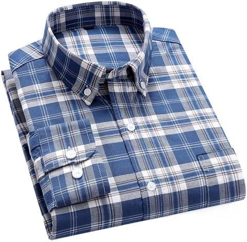 Cromoncent Mens Long Sleeve Oxford Button Down Shirts Casual Dress Shirt for Men,100% Cotton,Plaid/Stripes Shirts, 2XL