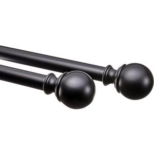 Amazon Basics Adjustable Curtain Rod for Windows with Round Finials, 1-Inch Rod, 36" to 72", Black, 1-Pack
