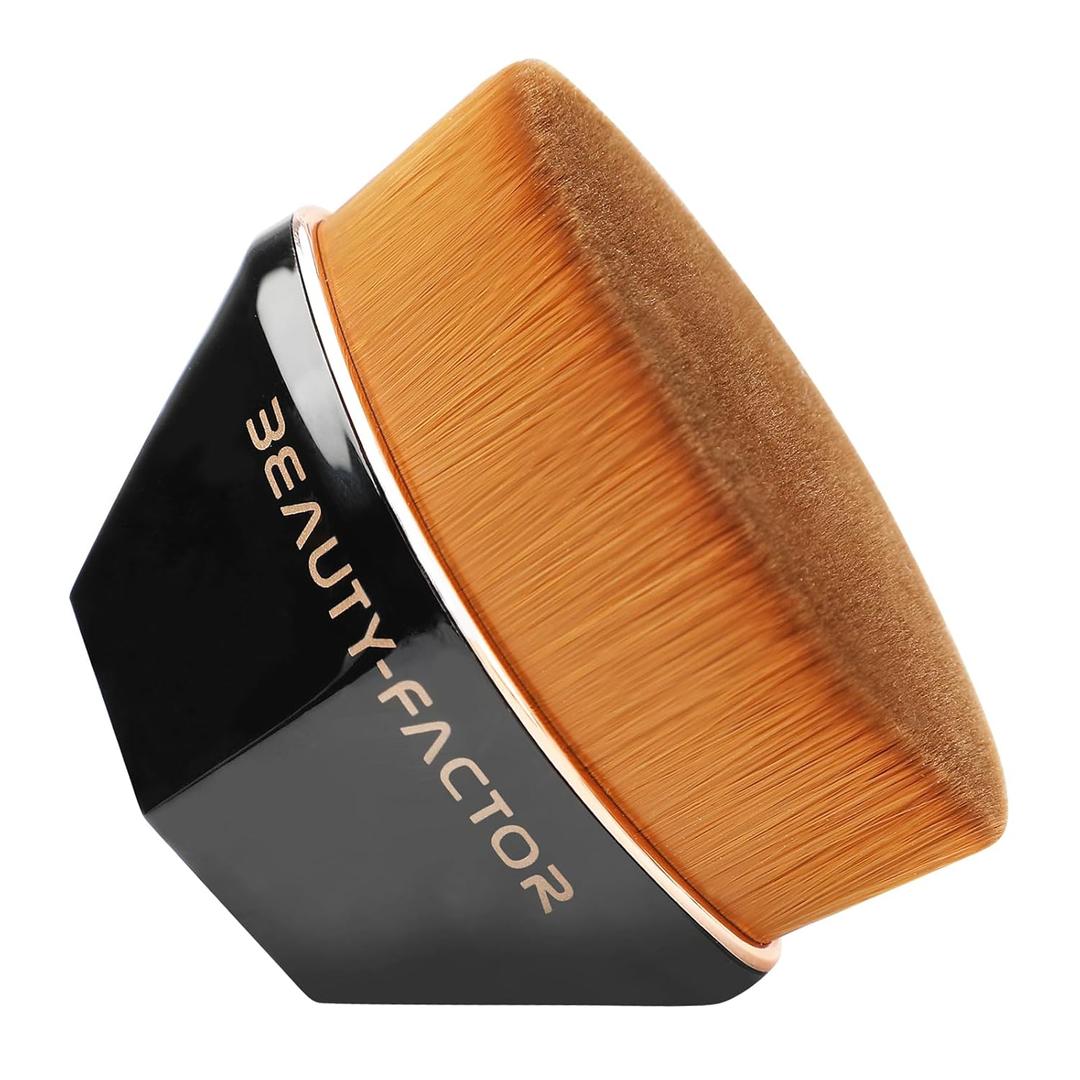 4 x Flat Top Foundation Makeup Brush - Hexagon Kabuki Powder Make Up Brushes Soft and Dense Bristles with Protective Case for Liquid, Blending, Body, Self-tanner, Cream, Buffing (Black)