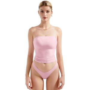 SUUKSESS Women Sexy Tube Top Summer Y2K Going Out Double Lined Basic Tank Top (Small, Baby Powder), S