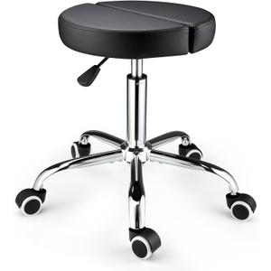 Round Rolling Stool with Wheels Height Adjustable Swivel Stool Chair for Shop Office Salon Massage Spa (Black)