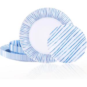 U-QE 20Pcs Blue Plastic Plates - Blue Stripes Plates Disposable Heavy Duty, Fancy Stripes Pattern Perfect for Weddings, Tea Parties, Holidays - 10.25" Dinner & 7.5" Dessert Plastic Plate
