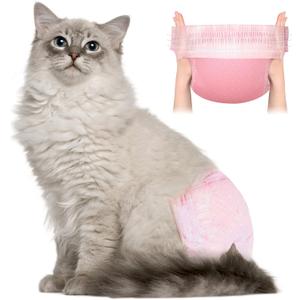 Ambreview Cat Diapers, Stretchy Waist Cats Wraps Disposable Female Cat Diapers for Male & Female Cats Heat Period Pink Diapers Super Absorbent Leak-Proof Diaper for Cats Dogs (10, L)