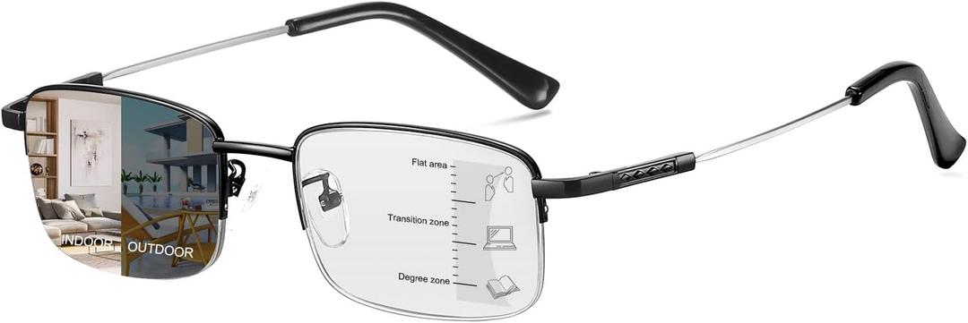 Photochromic Progressive Multifocus Reading Glasses UV Protection Anti Blue Light Transition Eyeglasses for Men Women (3.5, Black)