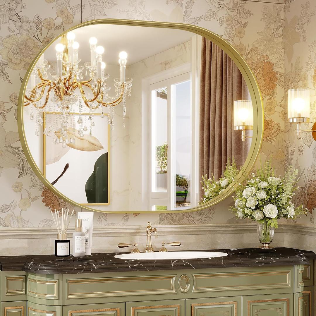Oval Mirror, 40"30" Gold Bathroom Mirror, Oval Mirror for Bathroom, Gold Vanity Mirror for Wall, Entryway, Living Room, Wall Mount Mirrors Hangs Vertical or Horizontal