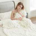 Ultra-Soft Faux Rabbit Fur Throw Blanket 50"x60", Cozy Fuzzy & Plush Blanket for Couch & Sofa Home Decor, Fluffy Thick Throw, A Warm Gift for Women, Cream/Beige