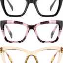 Oversized Reading Glasses Women Men Oprah Style Blue Light Blocking Computer Square Reader Spring Hinge Eyewear LK6085 (C1black+c4pink Tortoise+c5champagne)