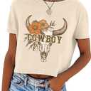 Vintage Western Crop T-Shirt for Women Cowgirl Tops Country Music Shirt Retro Cowboy Graphic Cropped Tees Tops (Beige, M)