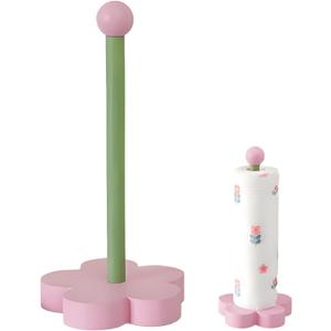 Paper Towel Holder Countertop, Cute Decorative Wooden Standing Paper Towel Roll Holder for Kitchen Bathroom, Bars & Dining Tables (Pink Round Ball)