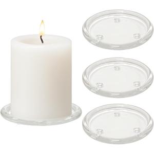 4PCS 4 Inch Clear Glass Candle Plates & Pillar Candle Holders - Small Round Candle Bases/Coasters for Dining & Wedding Table Centerpieces(Candle Not Included)