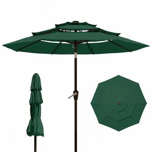 Patio Kingdom 10FT Patio Umbrella 3 Tiers Outdoor Market Umbrella w/Push Button Tilt, Crank, UV and Waterproof Table Umbrella for Garden, Pool, Backyard, Deck, Lawn, Forest Green
