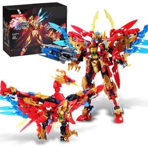 Fire Phoenix Mech Sets 2in1 Building BlocksTransforming Robot Building Kits with Vermilion Bird ModelChristmas Birthday Gift for Adults Kids Boys Ages 8-14531 Pieces (Vermilion Bird)