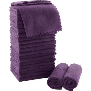MOONQUEEN Ultra Soft Premium Washcloths Set - 12 x 12 inches - 24 Pack - Quick Drying - Highly Absorbent Coral Velvet Bathroom Wash Clothes - Use as Bath, Spa, Facial, Fingertip Towel (Plum)