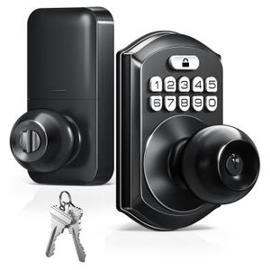 TEEHO TE003 Keyless Entry Keypad Door Lock with Handle, Electronic Digital Smart Locks for Front Door, Smart Door Knob with Code for Bedroom, Auto Lock, Passage Mode, Easy to Install, Matte Black