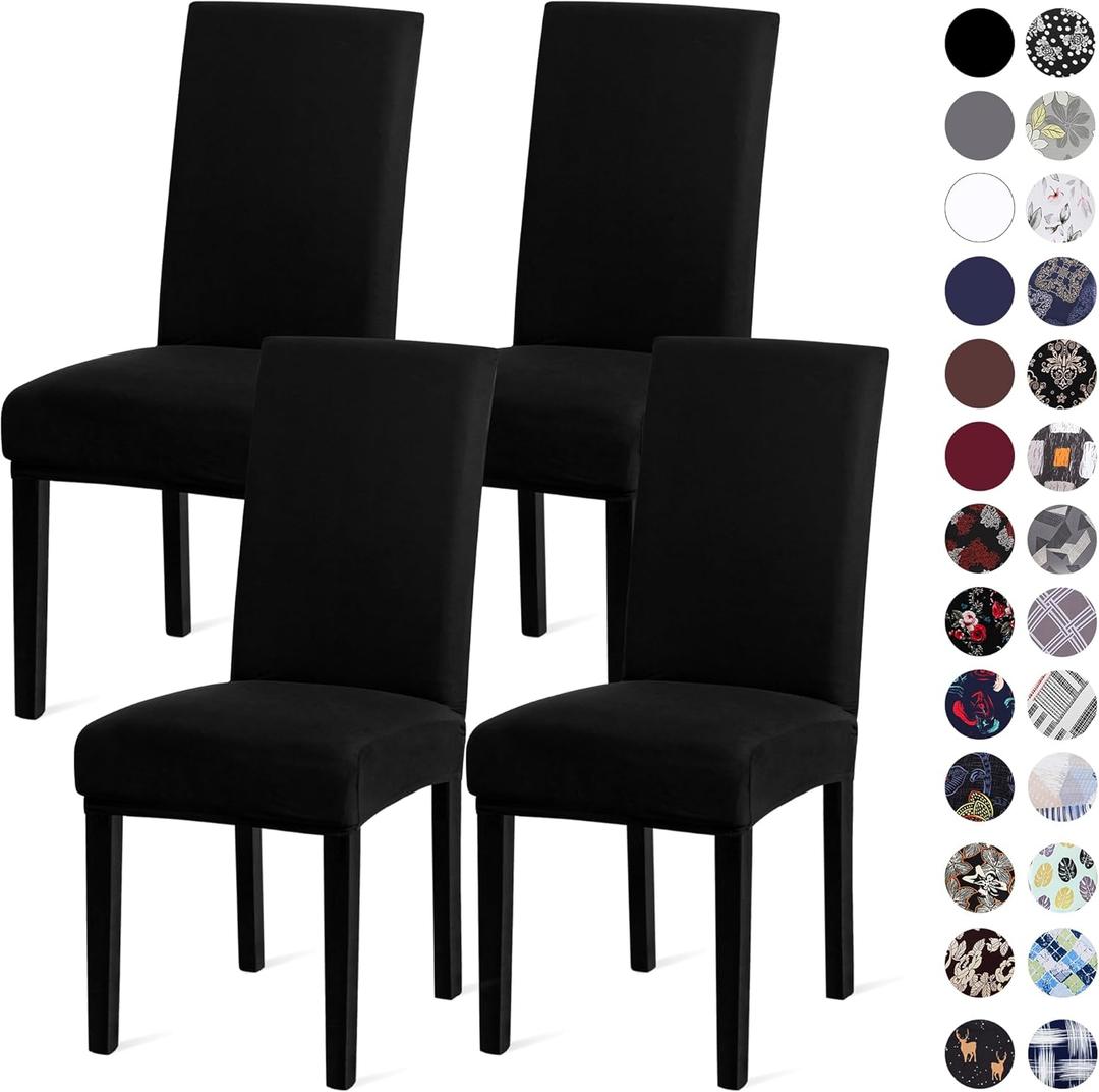 Sufdari Dining Chair Covers,Kitchen Chair Cover,Parsons Chair Slipcover,Spandex Chair Protectors for Dining Room Stretch Chairs Cover Set of 4 -Black