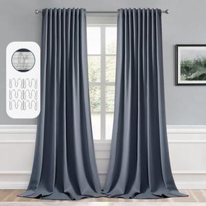 MIULEE Stone Blue Back Tab Blackout Curtains 102 Inch Long 2 Panels Set for Bedroom, Rod Pocket/Pinch Pleated Thermal Insulated Living Room Darkening Light Blocking Floor to Ceiling Drapes