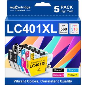myCartridge SUPRINT LC401XL Ink Cartridges for Brother Printer Replacement for Brother LC401 401XL Ink Cartridges High Yield Printer Use with MFC-J1010DW MFC-1012DW MFC-J1170DW MFC-J1800D (5Pack, XL)