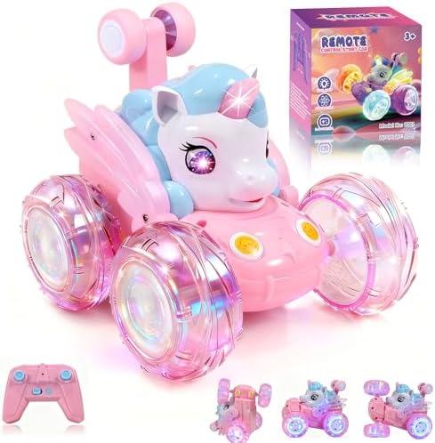 Logth Unicorn Toys RC Car for Girls 4-6 Pink Cute Remote Control Toy for Beginner - Easy-to-Use, 360°Flips Stunt & Cool Blinky Lights - 3 4 5 6 7 8-10 Year Old Girl Birthday Gift Idea Christmas Stuff