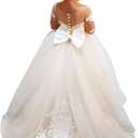 Magicdress Princess Bow Long Girls Lace Dresses Kids Wedding First Communion Tulle Ball Gown 57 (White)